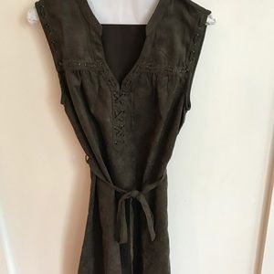 Olive Suede Tie around Waist Dress